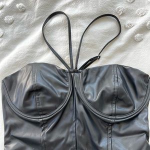 Sexy corset leather bodysuit